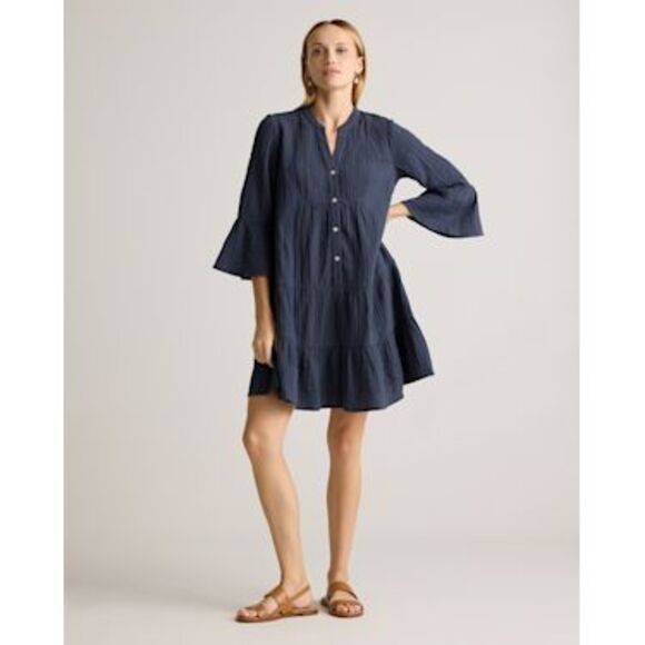 Quince Dresses & Skirts - Quince 100% Organic Cotton Gauze Long Sleeve Tiered Mini Dress Indigo M